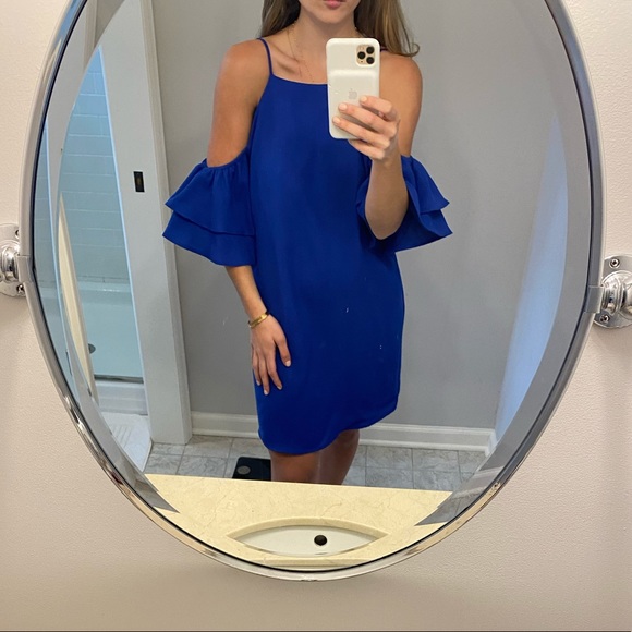 Urban outfitters cobalt blue flutter sleeve cold-shoulder dress - Picture 3 of 6